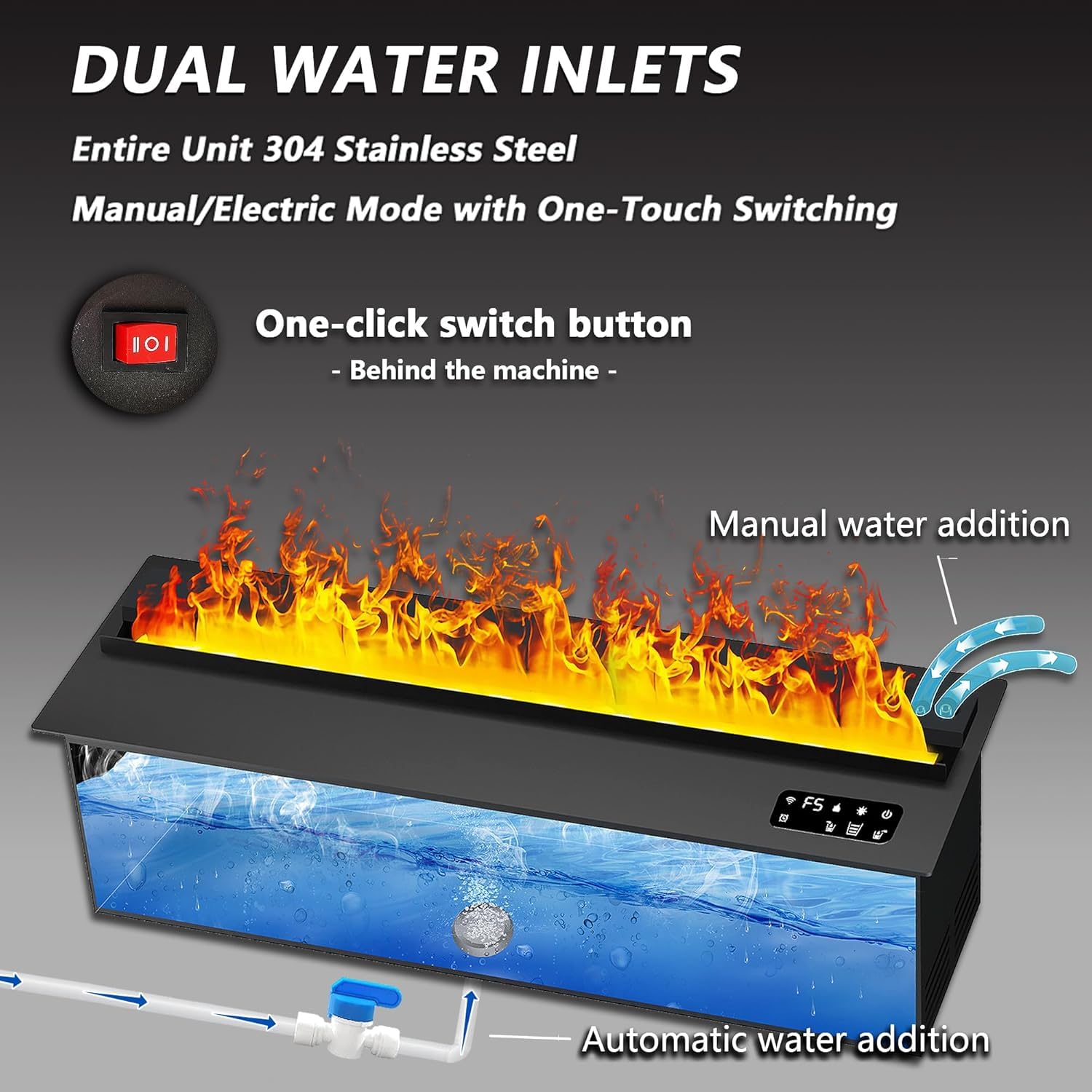 Wasserdampf-Kamin, elektrischer Kamin, 3D-Flammeneffekt, leise Funktion, Fernsteuerung [80cm, unbeheizt]