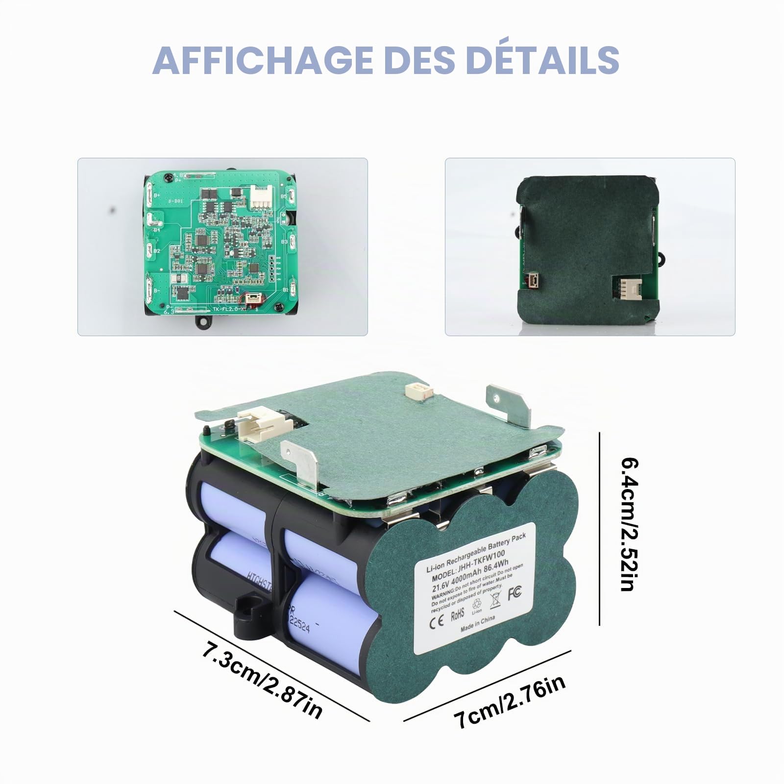 Batterie de Rechange au Lithium-ION MXJFYY 21,6 V 4000 mAh Compatible avec Les Accessoires d'aspirateur à Main sans Fil Tineco Floor One S5 Pro 2/Floor One S5 Smart/S5 Steam