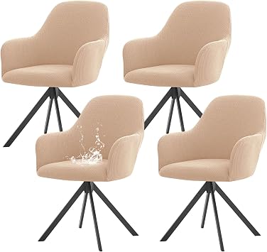 Stretch Curved Back Dining Chair Covers-Beige-Set of 4