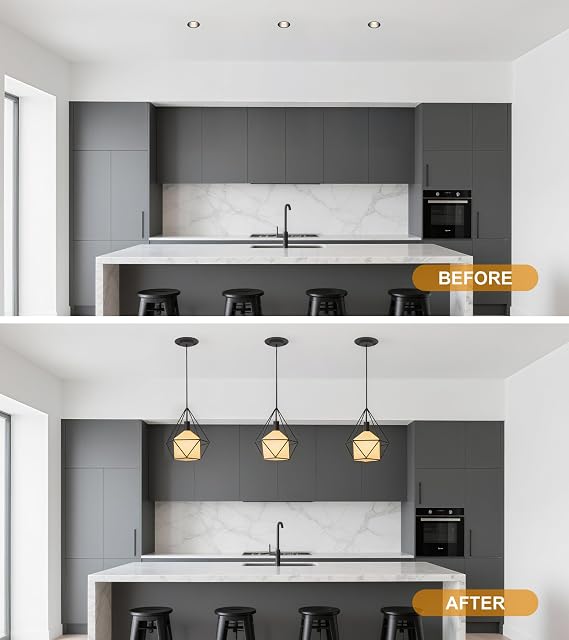 Recessed to Pendant Light Converter Kit - 6 Inch Can Light Conversion, Includes E26 Socket, Mounting Bracket, Round Ceiling Plate & 3D Black Cover
