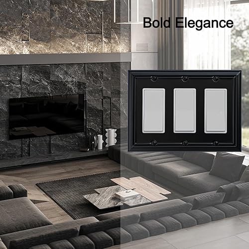 Vista 59 de Adler - Cubierta de pared de metal para interruptor de luz cuádruple, paquete de 2 unidades, color negro, 4 bandas, para interruptor de atenuación