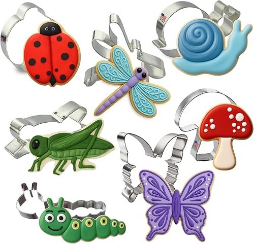 Foose Cortador de galletas de 7 piezas de insectos de 3.5 pulgadas libélula, 4.25 pulgadas oruga, 3 en mariquita, 4.5 pulgadas mariposa, 3.5