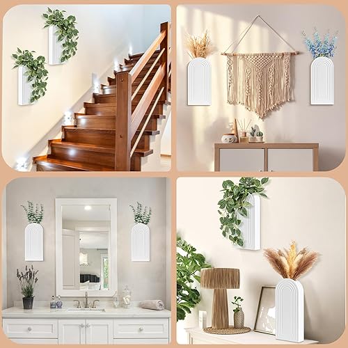 Miniatura 4 de Maceta de pared para plantas de interior, decoración de pared de madera, jarrones de pared para decoración de flores secas y vegetación sintética,