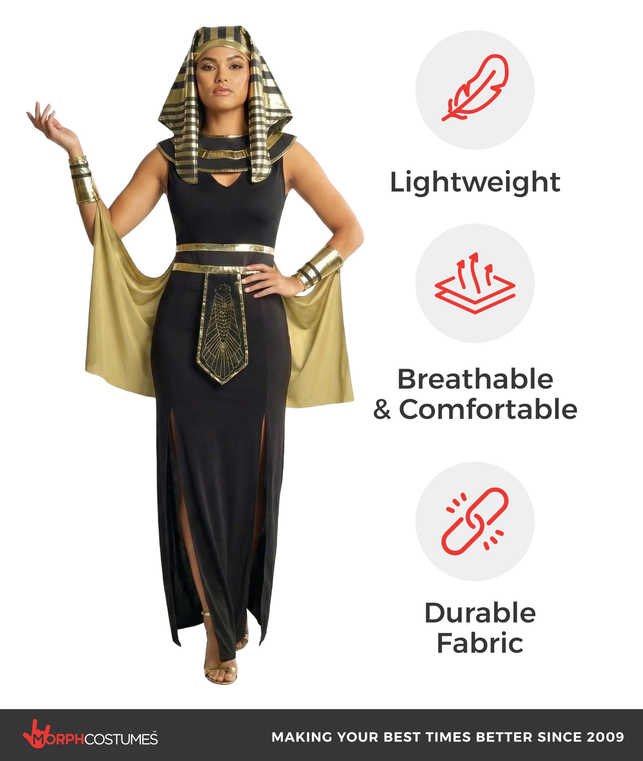 Morph Disfraz Cleopatra Mujer, Traje Diosa Egipcia con Accesorios, Disfraces para Carnaval y Halloween