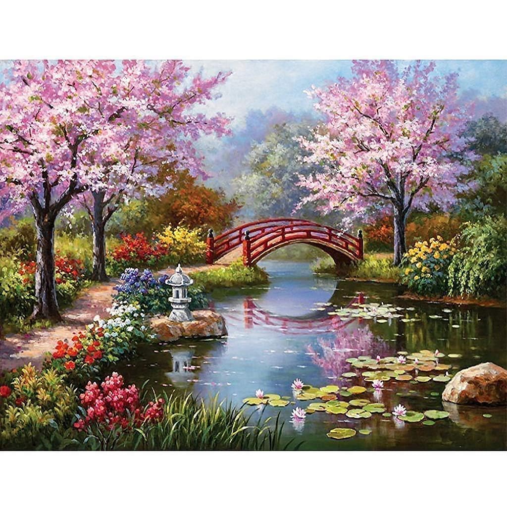 5D Diamond Painting Kit for Adults & Kids, Cherry Blossom Garden Landscape with Bridge, Full Drill Diamond Art Embroidery Canvas, DIY Crystal Rhinestone Painting Home Wall Decor, 40x30cm (Pack of 1)-image-29