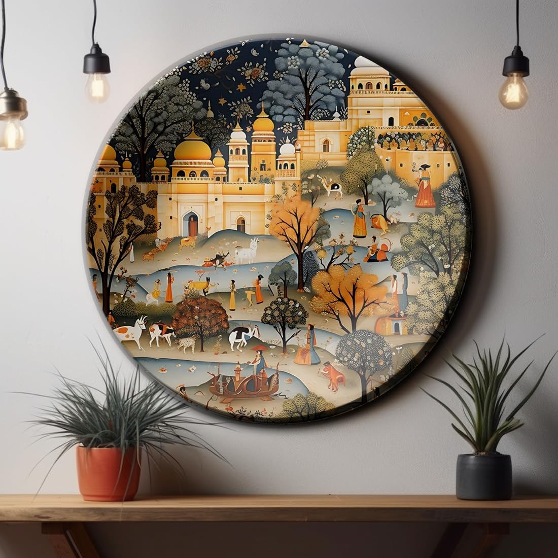Adorvue Timeless Rajputana Rajasthan Folk Landscape Decorative Wall Plate | Premium Ceramic Indian Art Wall Hanging for Living Room, Bedroom, Hallway, Office, Café & Home Decoration Accent 10″