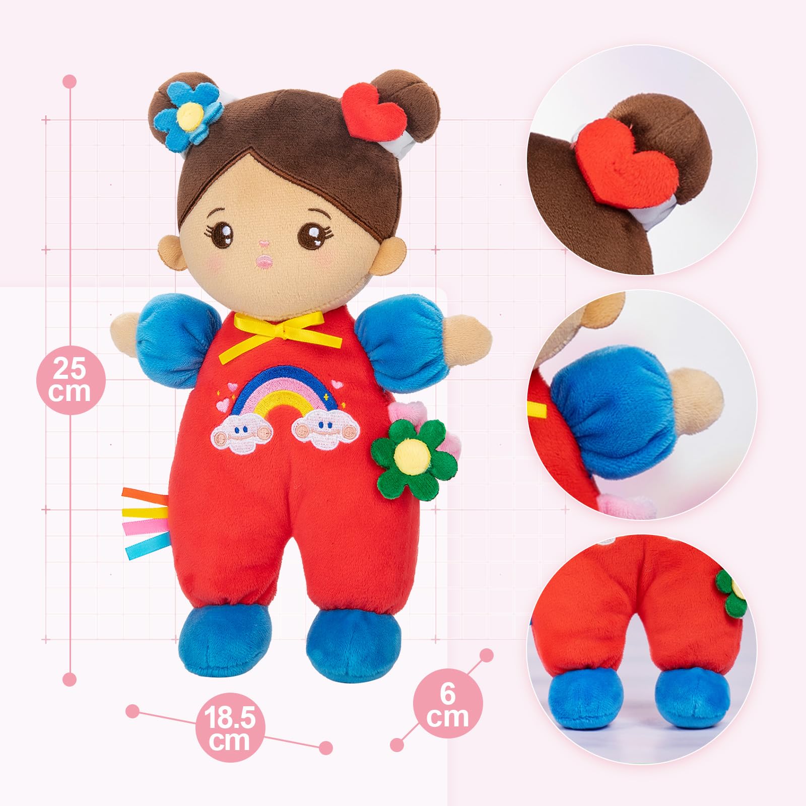 OUOZZZ Brown Baby Doll for Girls 10" - Machine Washable Soft Rag Doll - Safe Rattle Ragdoll - Birthday for Girls - Image 2