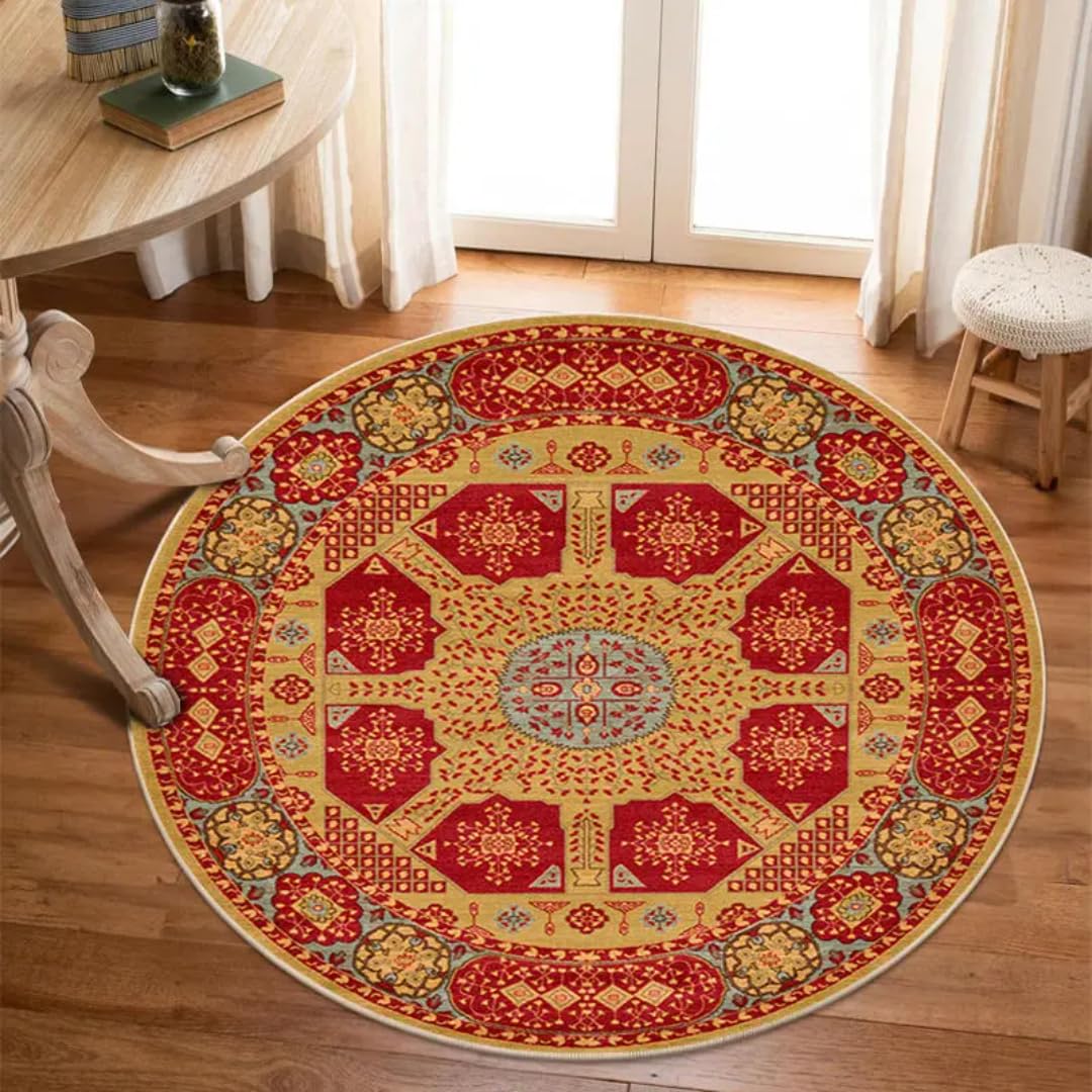 Tapis décoratif rond rouge pour chambre et salon chaleureux 160 cm