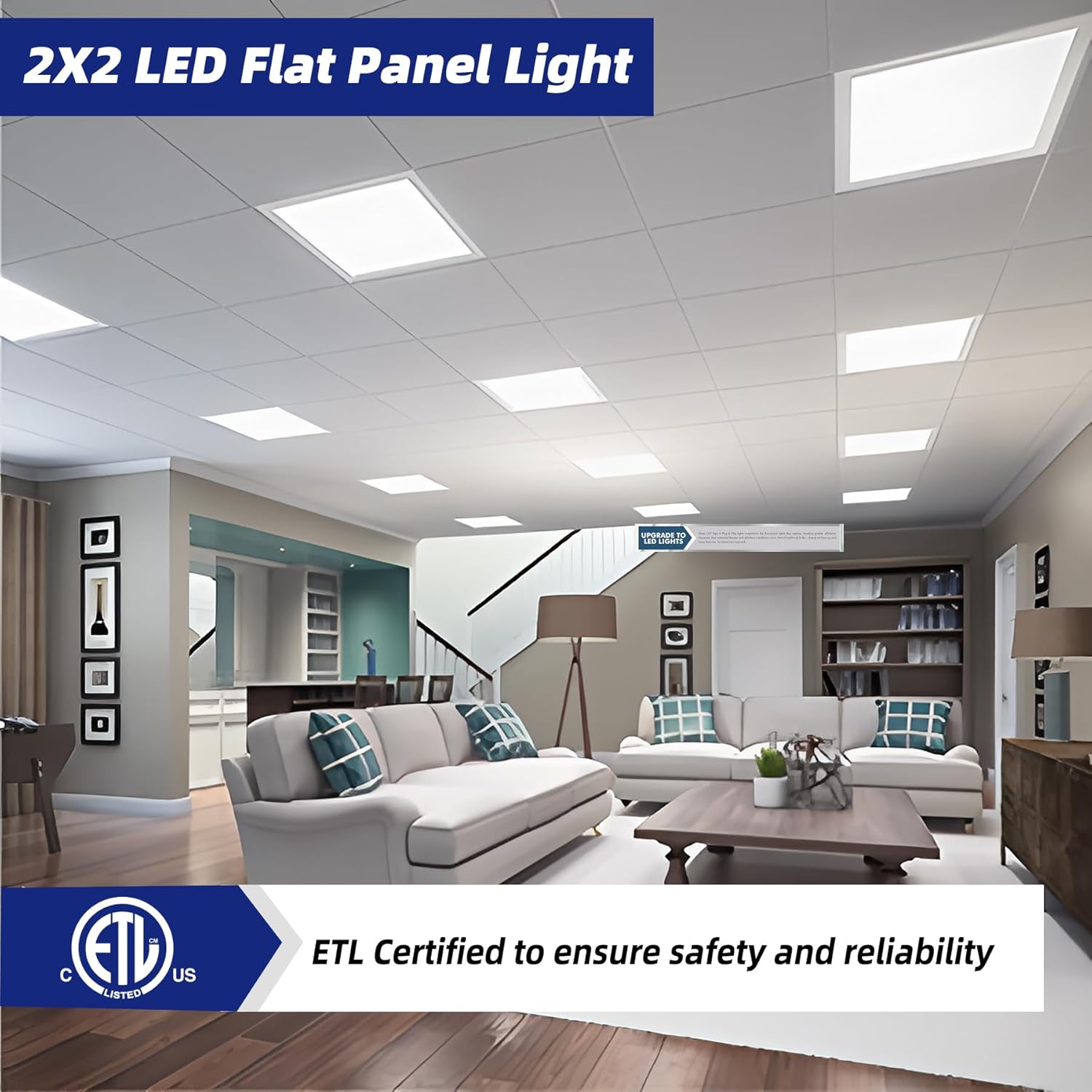 2X2 LED Flat Panel Light Drop Ceiling Office Fixture,5000K Recessed Edge-Lit 0-10V Dimmable LED Flush Mount Ceiling Light, 5800 lumens 2x2 Troffer Lights for Kitchen,ETL