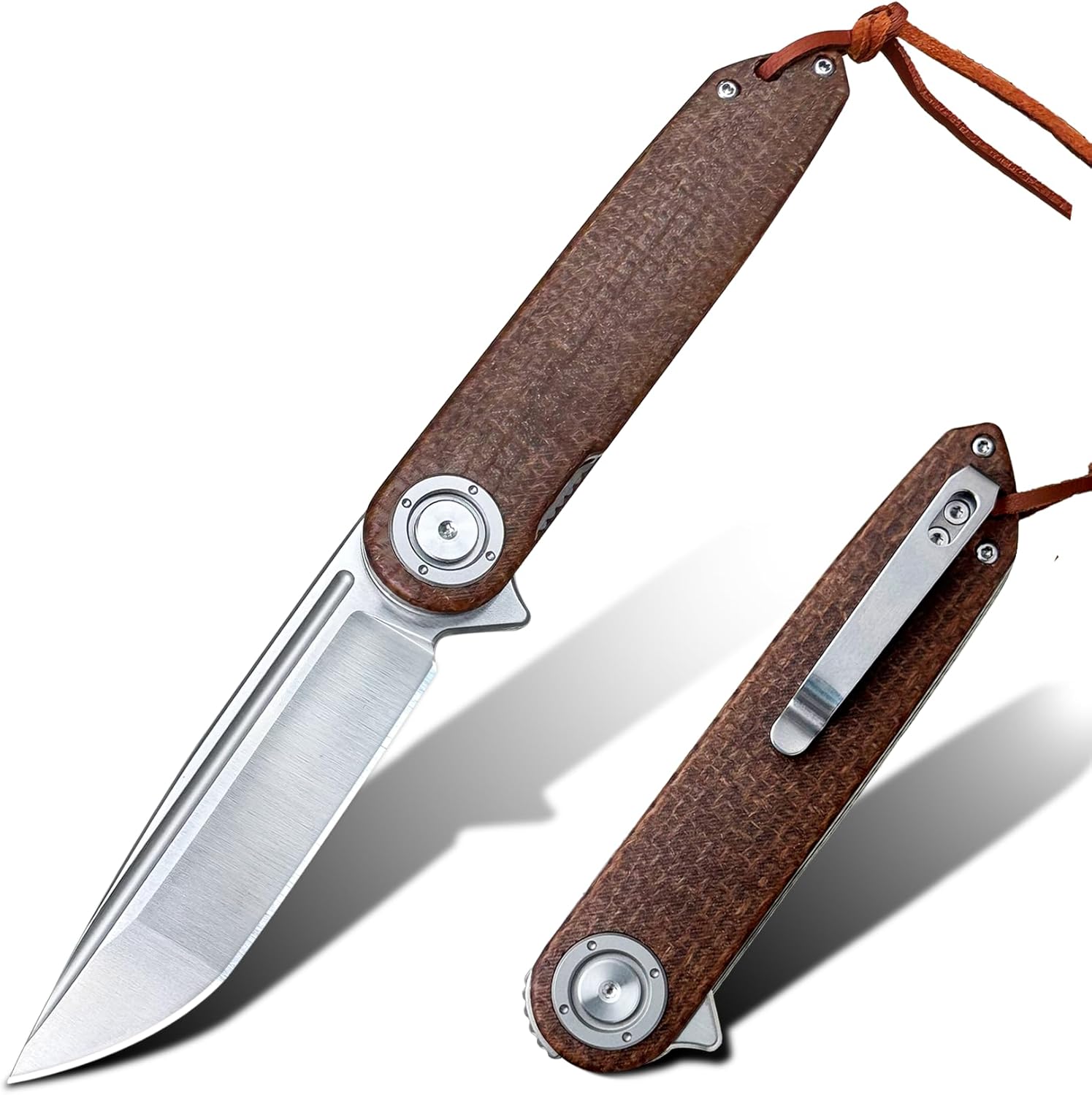 Pocket Folding Knife, 3.5" 14C28N Blade edc Knife with Micarta Handle, Equipped with ball ceramic bearings and liner-lock, Great Christmas gift for Men Outdoor Camping Hiking