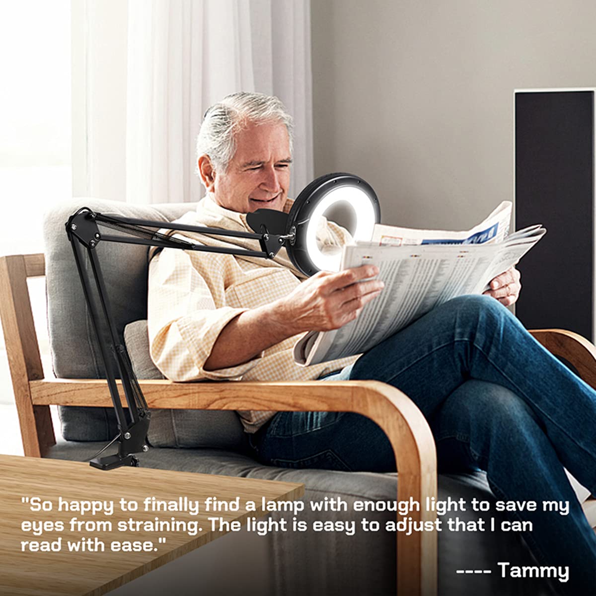 PESIVI Magnifying Glass with Light and Stand, 5X Real Glass Lighted