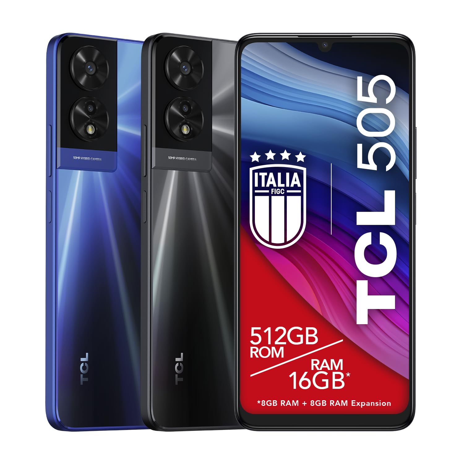 TCL 505 - Smartphone 4G Display 6.75 HD+ 90Hz, 512GB, 16GB RAM (8+8GB RAM expansion), 50Mp Hybrid camera, Android 14, Batteria 5010 mAh, Dual Sim, Space Grey, Cavo USB Type-C Aggiuntivo