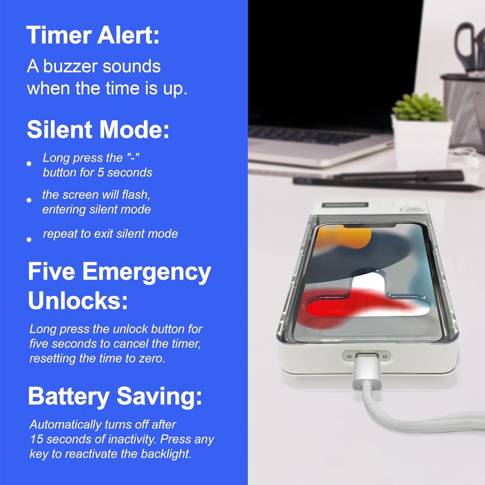 Phone Lock Box, Self-Control Case with Timer, Timed Cell Phone Jail Locker for Students, Kids, Adults, Family, Home, Office, Gym, Travel
