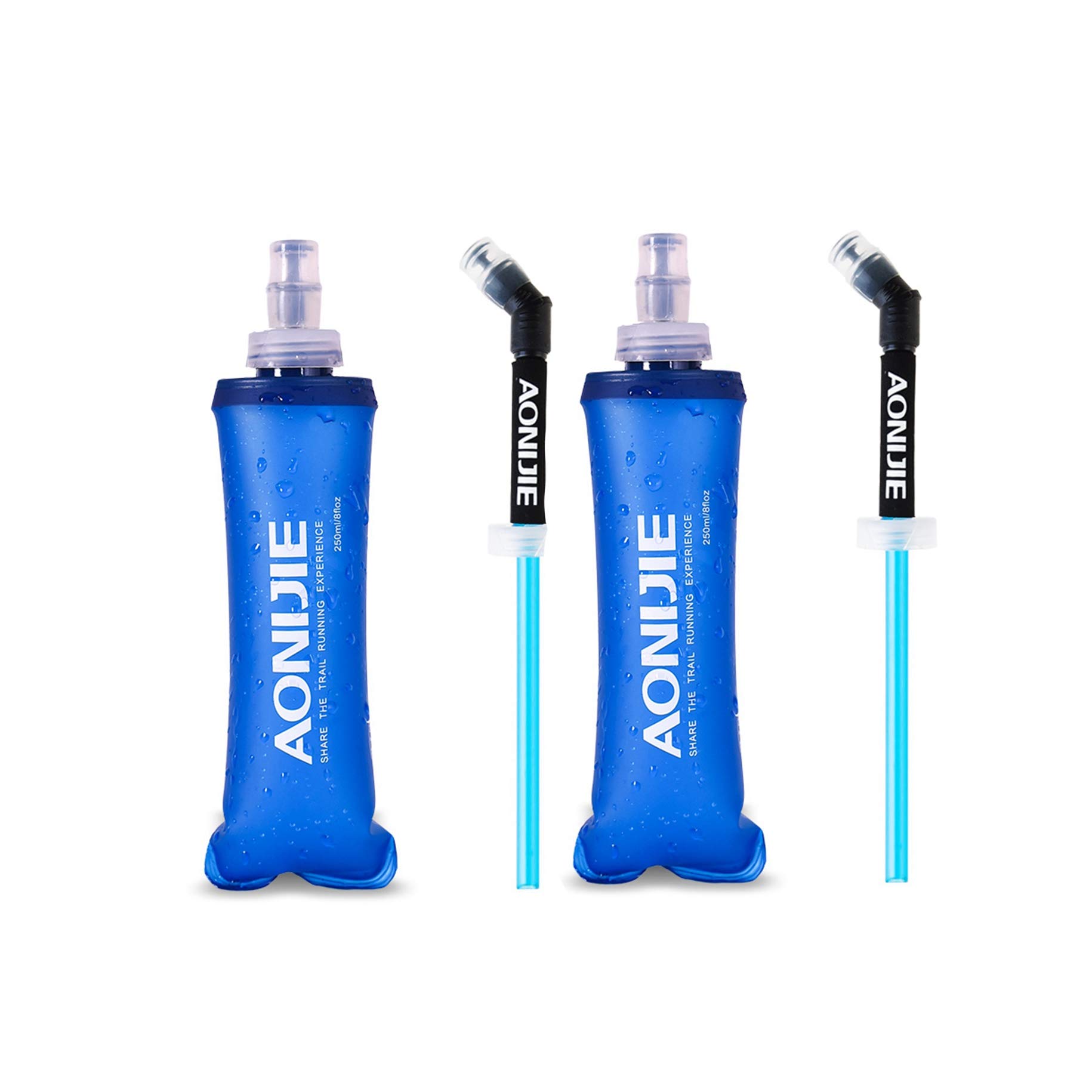 AONIJIE TPU Soft Folding Water Bottles Collapsible Flask for Hydration Pack for Running Hiking Cycling Climbing Pack of 2 (250ml with Straw -Pack of 2