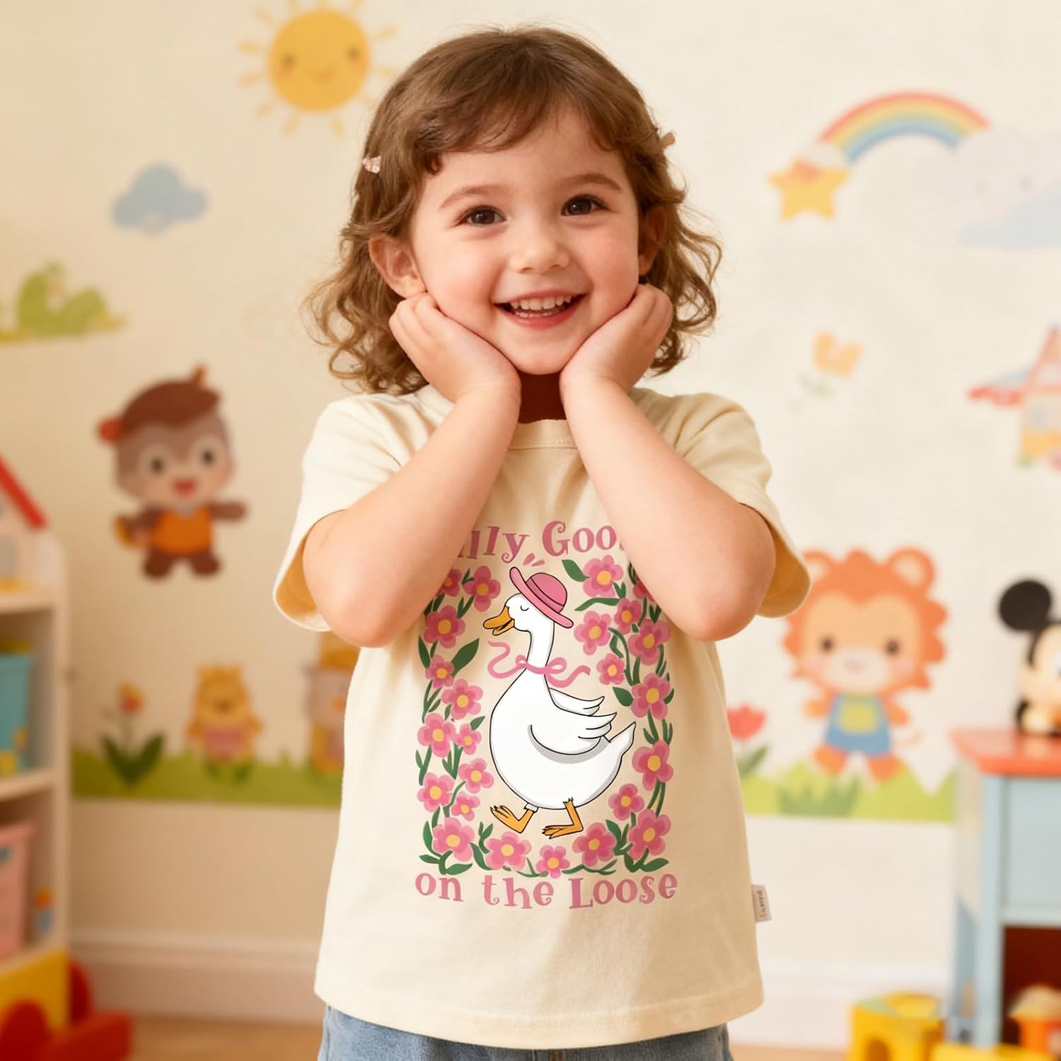 Todder Girls Shirt Kids Tops Silly Goose Flower Cute Tees T-Shirts 2-7 Years