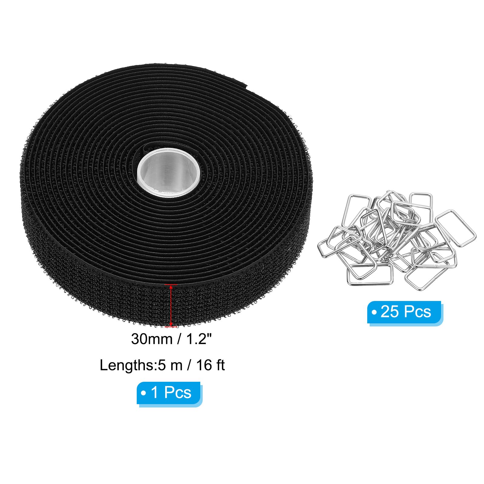 PATIKIL Hook and Loop Straps 1.2 in x 16 Ft with 25pcs Metal Buckle - Image 2