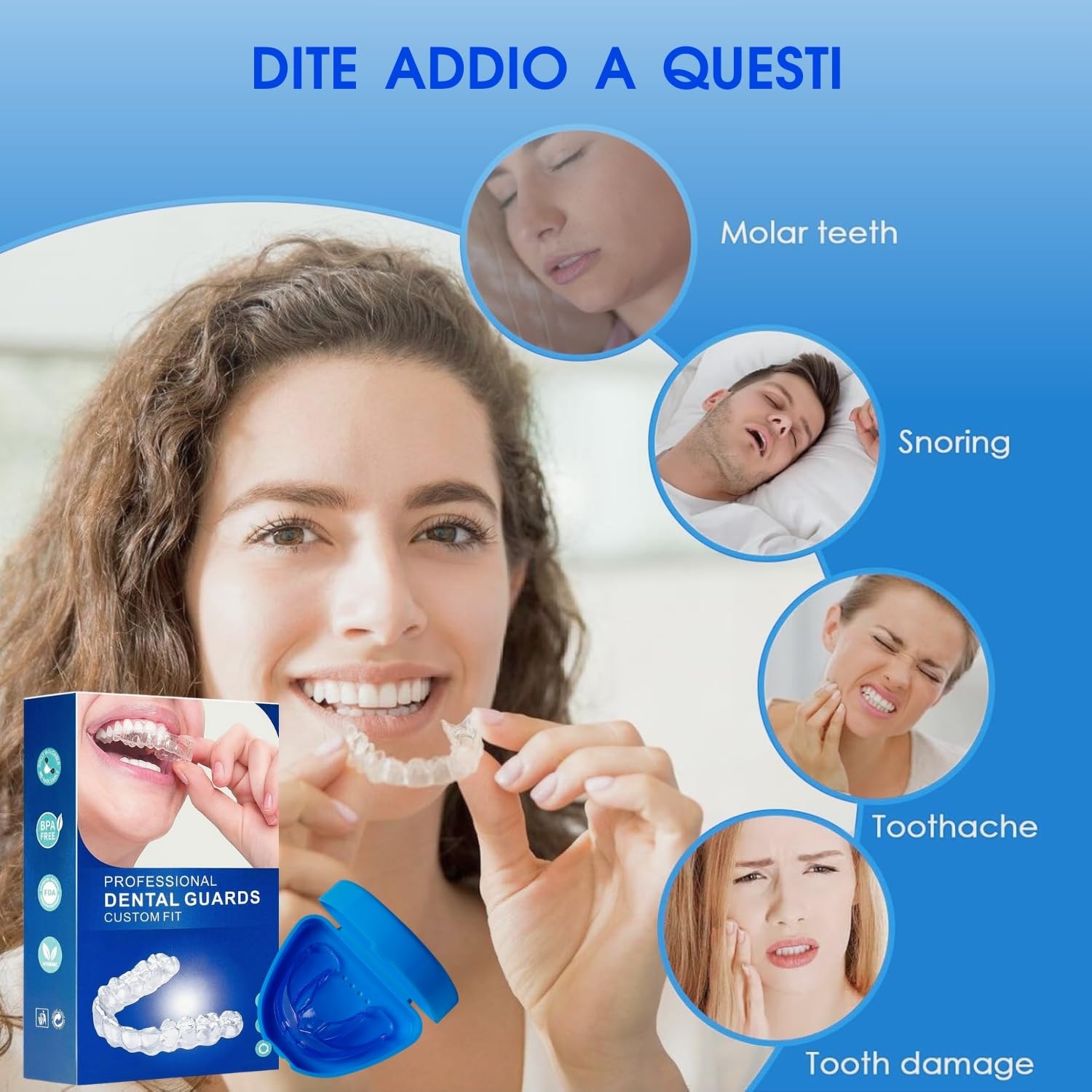 Bite Bruxismo Notturno, Anti-Bruxismo Protettori Buccali per la Notte, 4PCS con Scatola di Stoccaggio, Comfortevoli per l'uso durante il Dormire, Efficace Per Russare I Denti