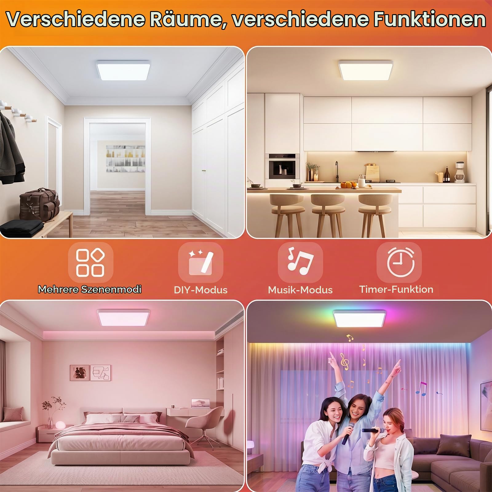 OTREN LED Deckenleuchte 40cm 3000K-6500K Dimmbar, Smart RGBIC Deckenlampe LED mit Fernbedienung App, Kompatibel mit Alexa für Wohnzimmer Schlafzimmer Kinderzimmer Party Bad Küche, 42W