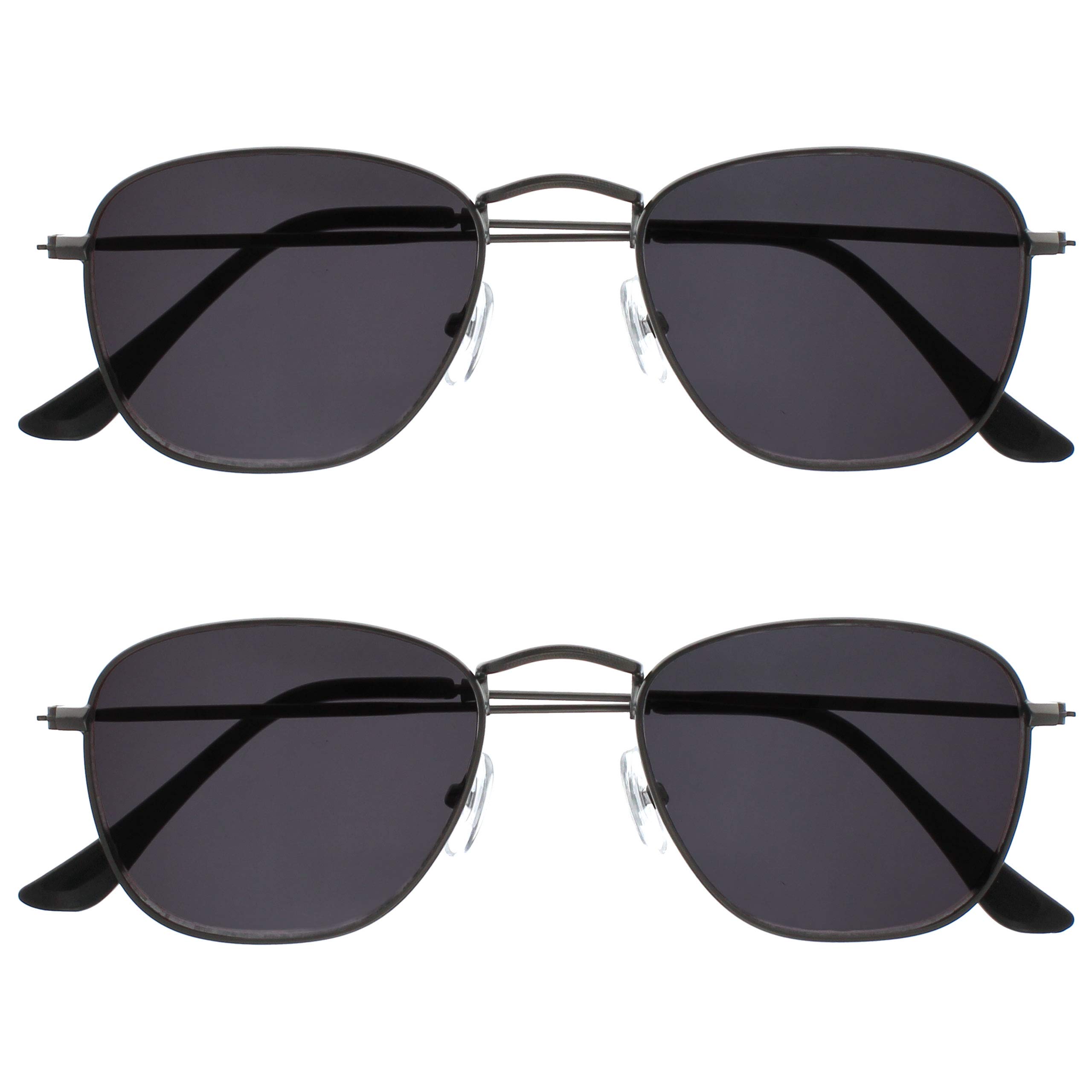 Opulize Sky Gafas de Lectura Solares Pack de 2 Montura Delgada Clásica de Metal Gris Plomo Mate Negro Resistente a Arañazos Lente Tintado con Protección UV400 Hombre Mujer SS95-7 +1.50