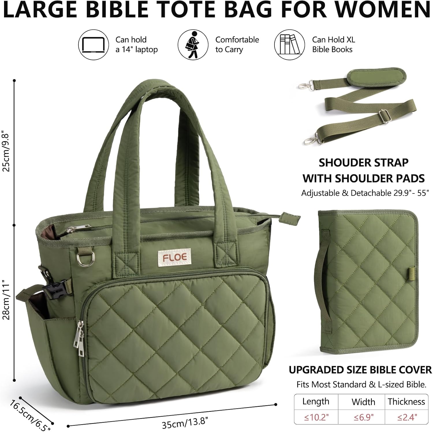 Large Bible Bag with Bible Cover Case for Women, Puffer Bible Tote Bag Quilted Church Bag Book Carrying Case w/Shoulder Strap, Bible Study Supplies Journaling Kit Accessories Christian Gifts for Women - Image 2