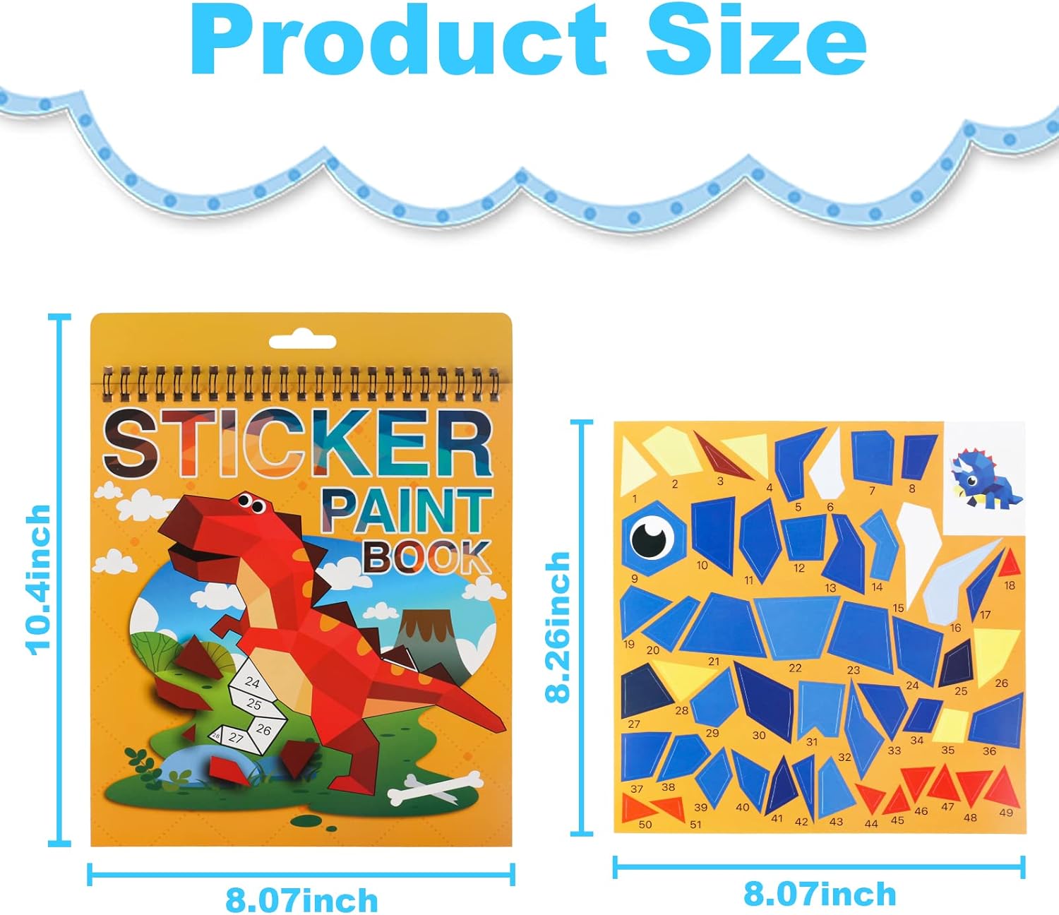 Dinosaur Sticker Book Crafts for Kids Ages 4-8,8-10 Sticker Paint Number Stickers for Kids Birthday Party Favor Christmas Gift Car Road Plane Travel Toy Activity Books