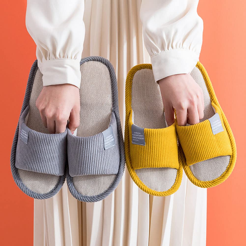 Juego de 4 pares de zapatillas unisex para invitados, pantuflas de baño, pantuflas de hotel, pantuflas de spa, antideslizantes, lavables, de algodón, pantuflas de lino para parejas, talla: