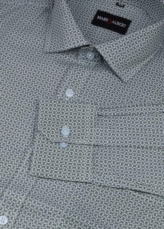 Image of MARK & ALBERT Men's Printed Full Sleeves Regular Fit Shirt Blue | 100% Cotton Stretchable Fabric
