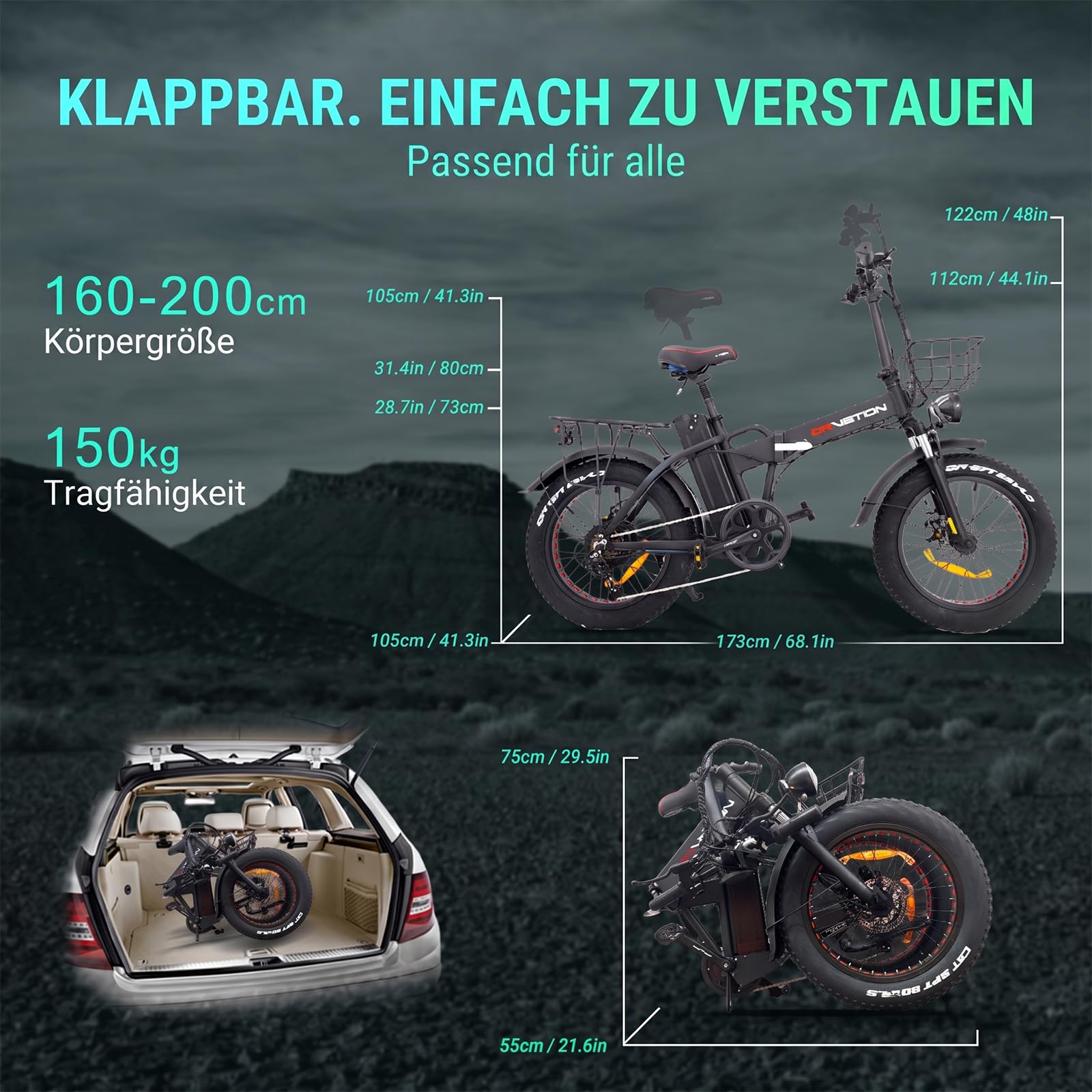 Bicicleta eléctrica plegable ligera de 20 pulgadas, batería extraíble de 48 V, 20 Ah, 15 Ah, 25 km/h, 250 W, 100 NM, alcance de 100 – 130 km, Shimano7Gang (azul, 48 V15 AH)