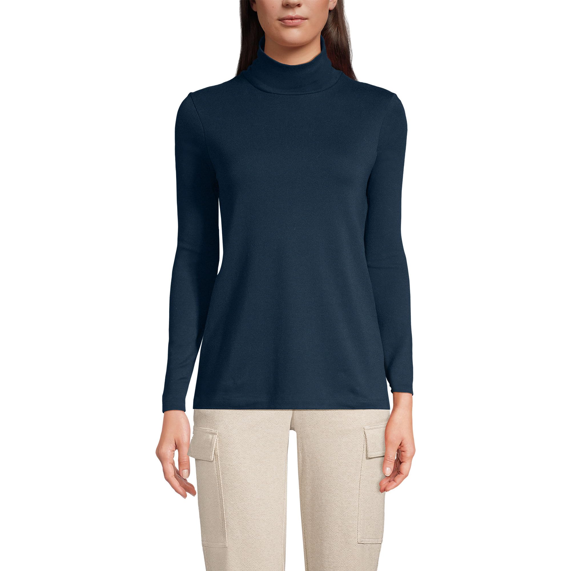 Lands' End Women's American-Grown Supima Cotton Fitted Long Sleeve Turtleneck