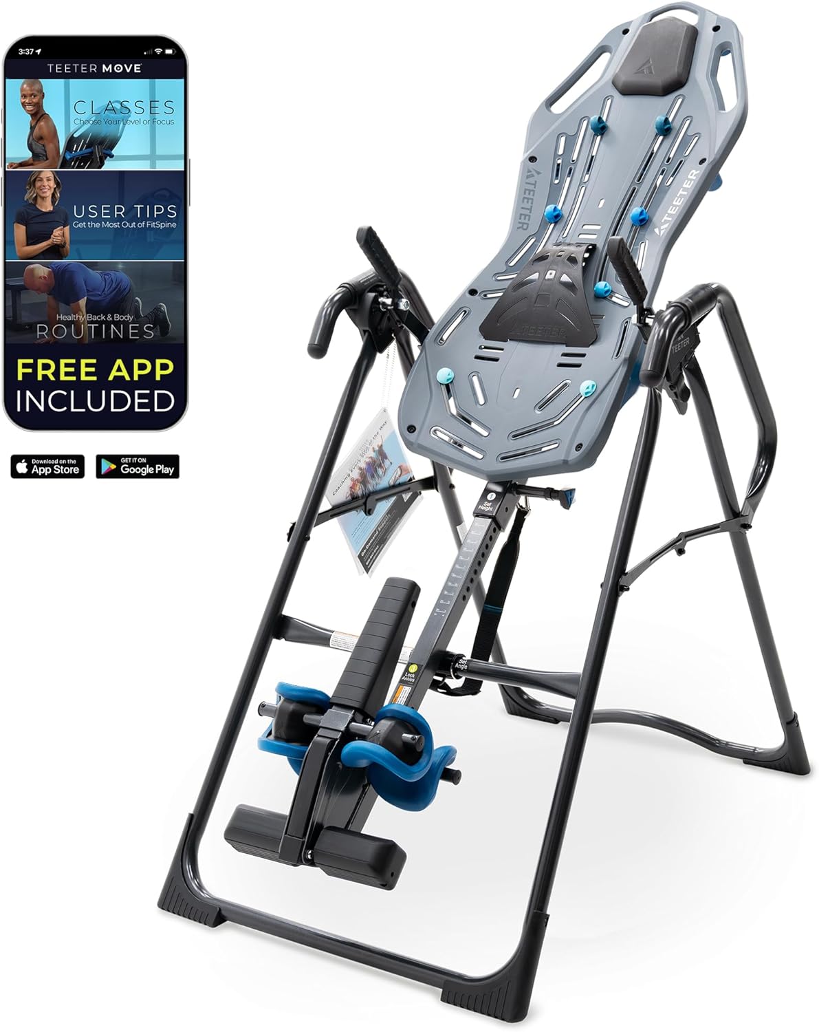 Teeter FitSpine X2 Inversion Table, Extended Ankle Lock Handle, Back ...