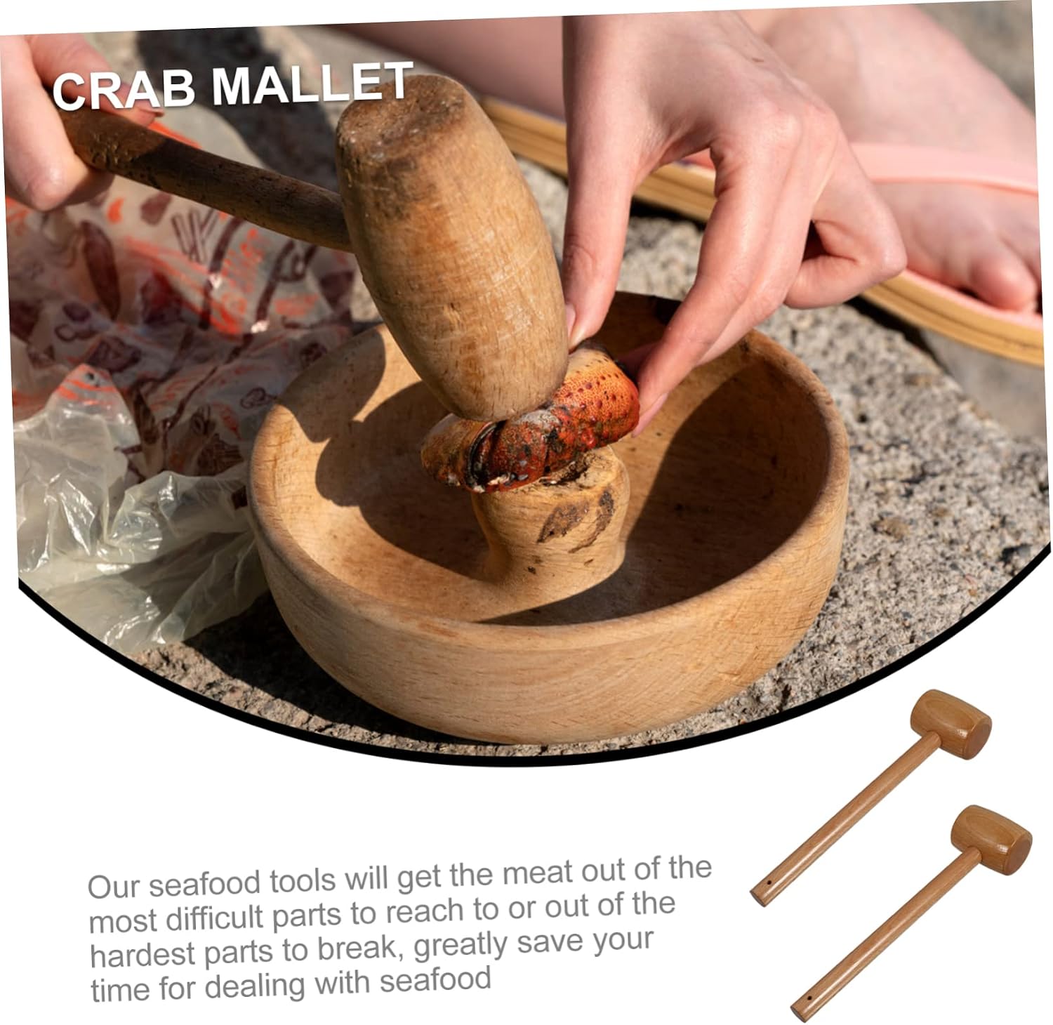 OUNONA 2pcs Wooden Crab Mallets Natural Hardwood Seafood Hammer Cooking Crab Lobster Pounding Tool