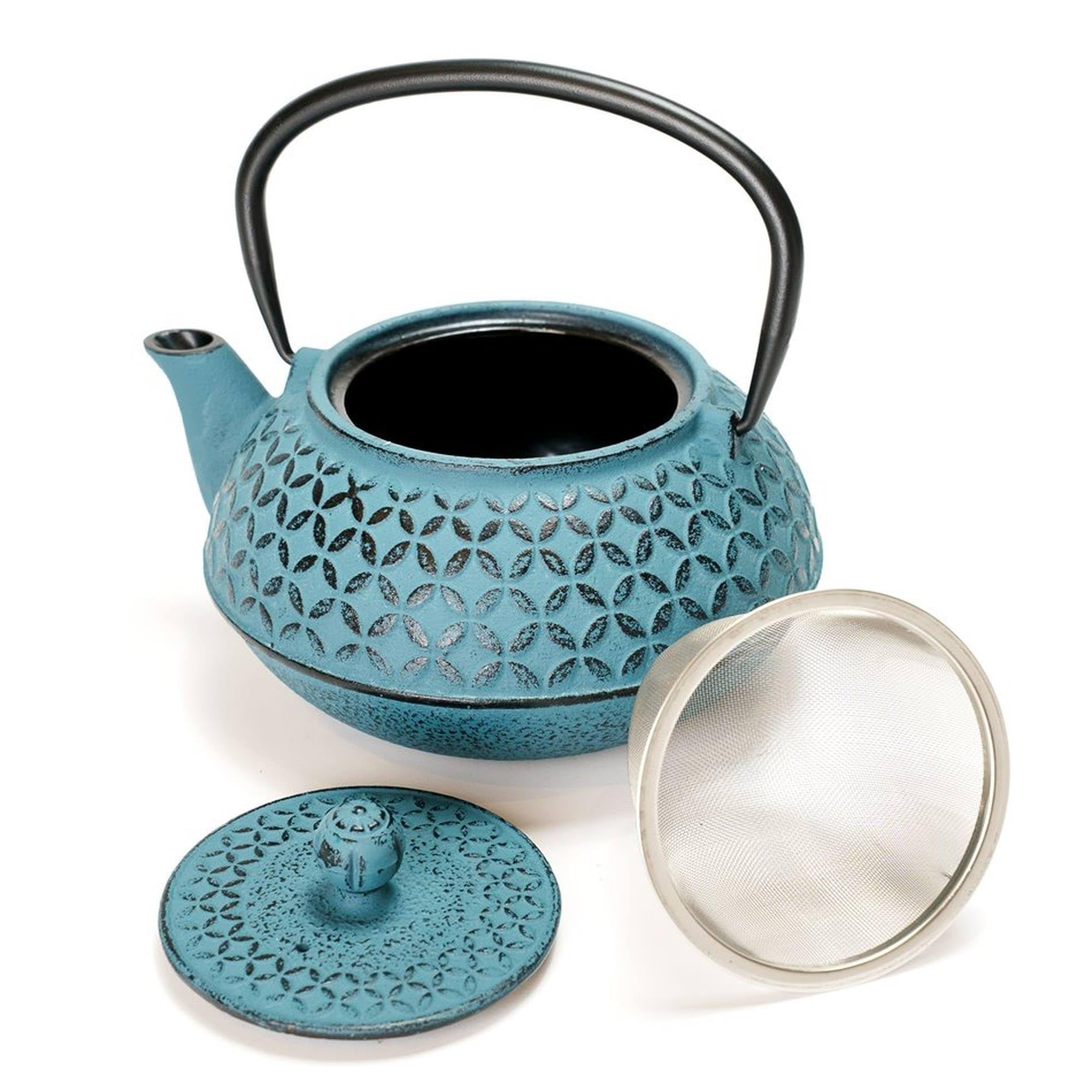 Well Home Tetera de hierro fundido azul Flower 1L, con filtro