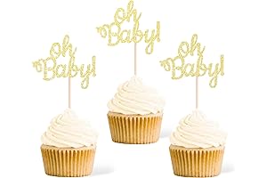 Oh Baby Cupcake Toppers for Baby Shower, Glitter Boy or Girl Cupcake...
