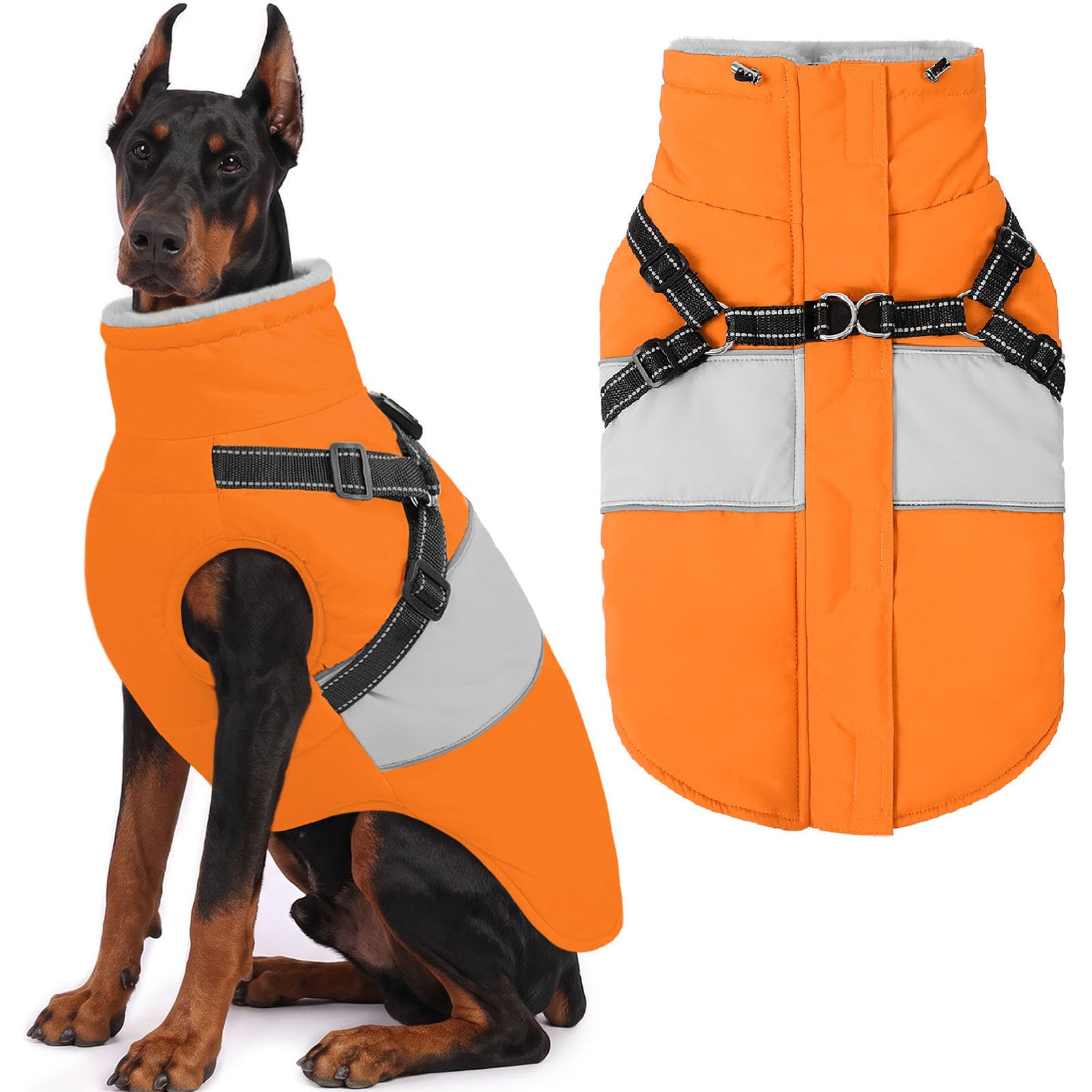 Dog Jacket Large Dog Coat with Harness Built in
