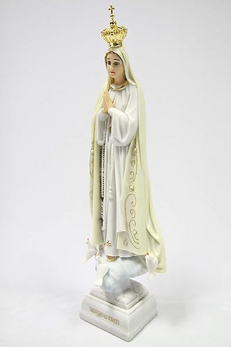 Miniatura 3 de Vittoria Collection Figura de escultura italiana de 11 1/2 pulgadas de alto de Nuestra Señora de Fátima con corona de metal, hecha en Italia