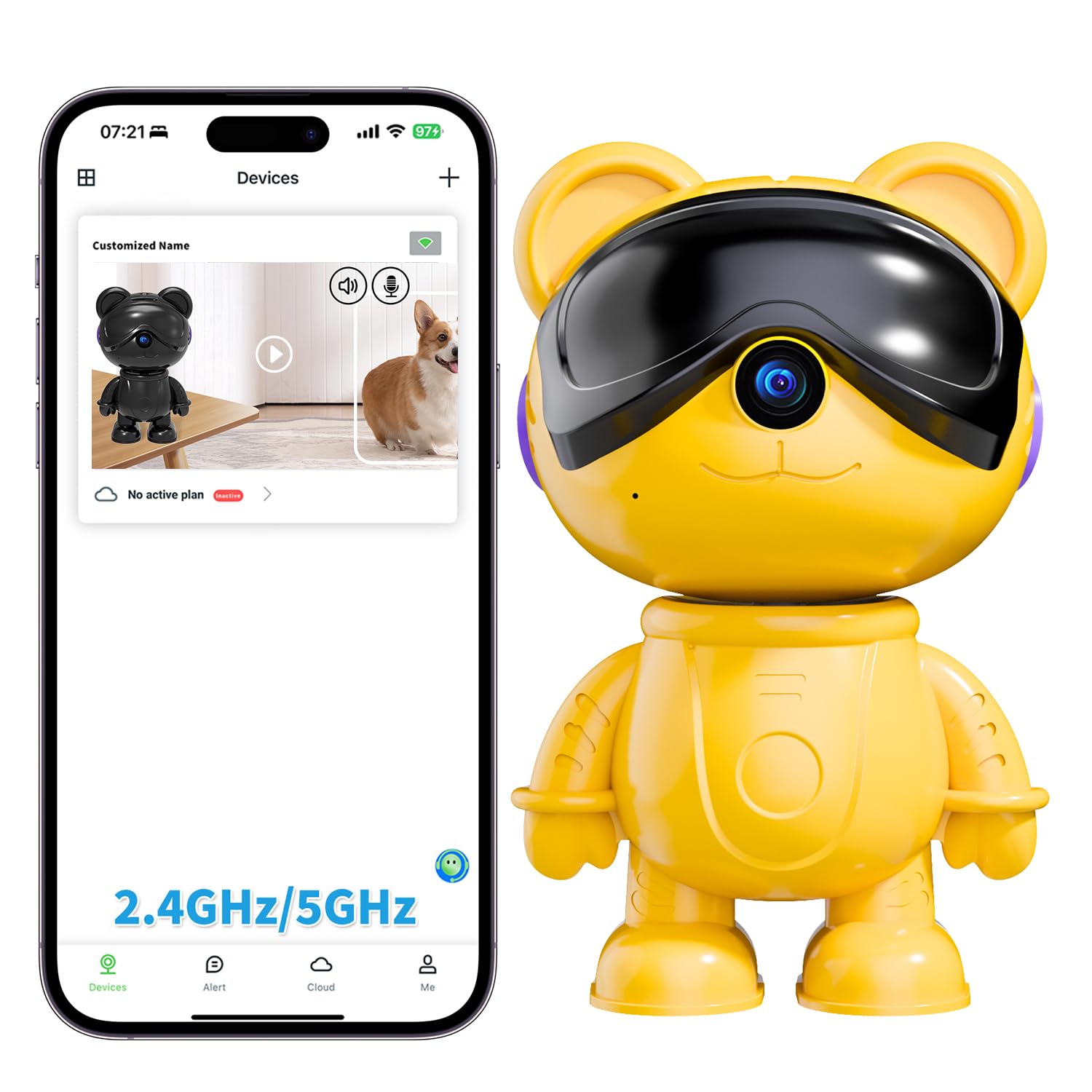 dzcctvipc-Cute Bear-2K Smart-Robot Security-Camera Wireless - Nanny & Pet Motion Monitor with Mobile App,Baby Cry Detection Alarm,5G Dual-Band,