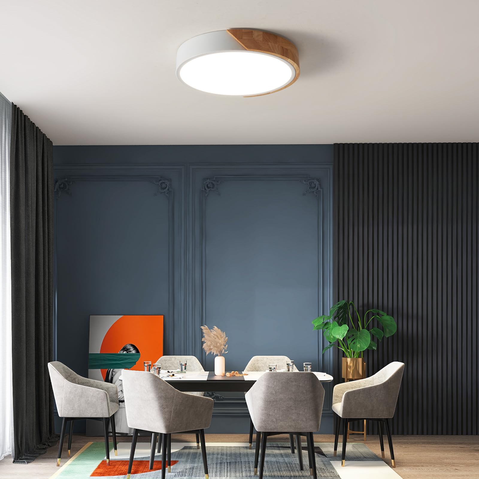 Plafoniera LED Soffitto Dimmerabile, 3000K-6000K Lampadario LED Soffitto con Telecomando, 24W Moderna Plafoniere in Legno per Soggiorno Cucina Camera da letto Corridoio Balcone Ufficio,Ø30cm