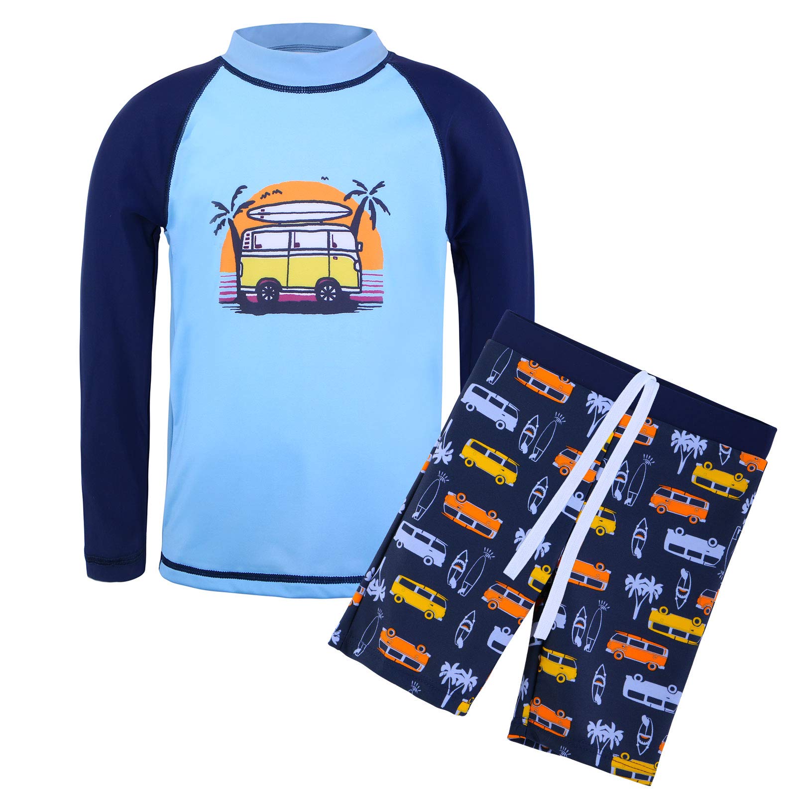 HUAANIUE Garçons Enfants Maillot de Bain 2 Pièces Anti-UV UPF 50+ Enfants Garçons Plage Combinaison de Bain à Manches Longues 4-14 Ans