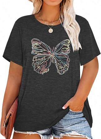 Plus Size Graphic Tees for Women Short Sleeve Loose Fit T-Shirt | Just Breathe Tshirts Cute Dandelion Kindness Blessed Tops Stretchy and Soft Fabric Crew Neck Teacher Shirts Everyday Wear