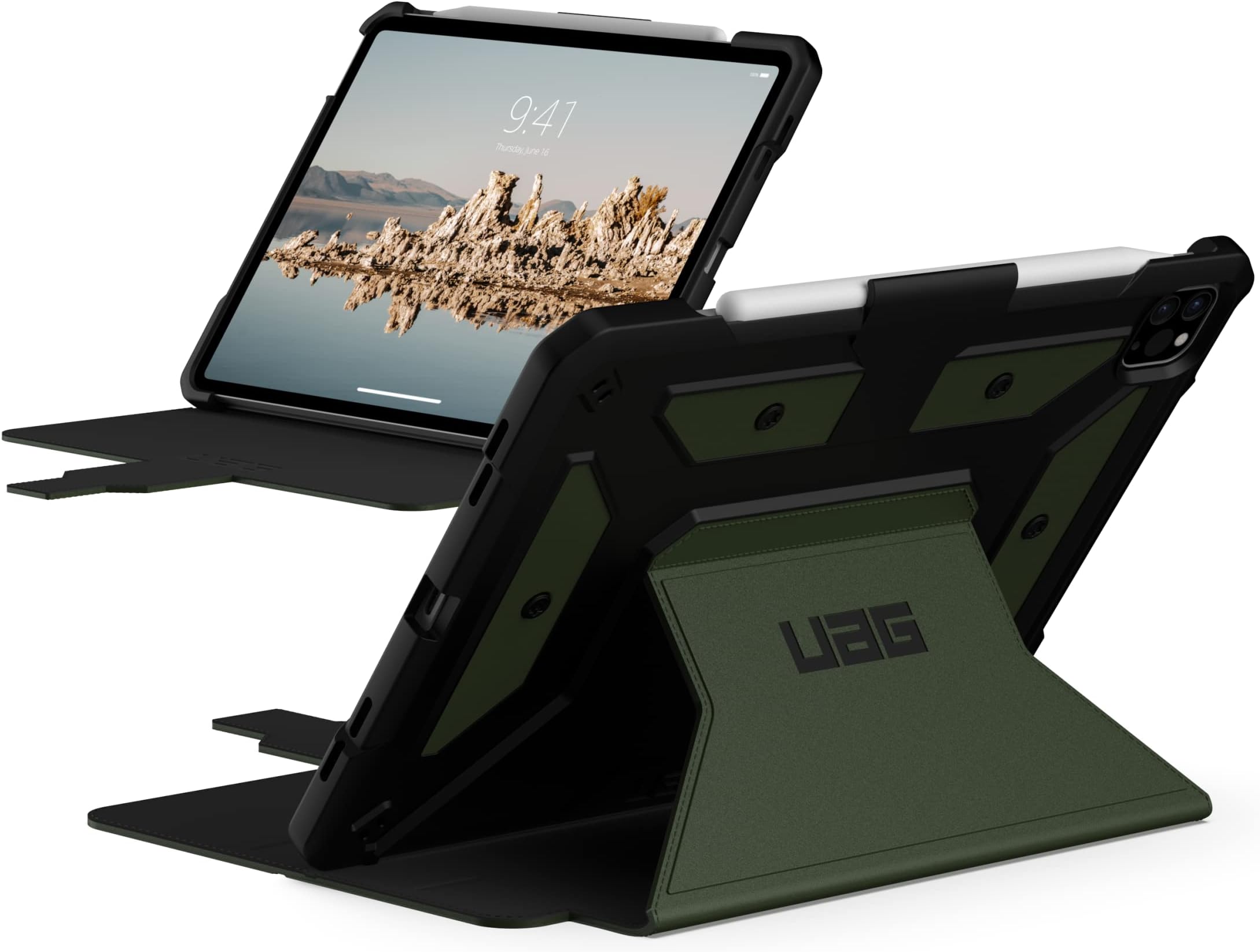 UAG Designed for iPad Air 10.9 inch Case iPad 5th Generation 2022 Case Green Olive Rugged Smooth Exterior Multi-Angle Viewing Folio w/Pencil Holder Metropolis SE Protective Cover