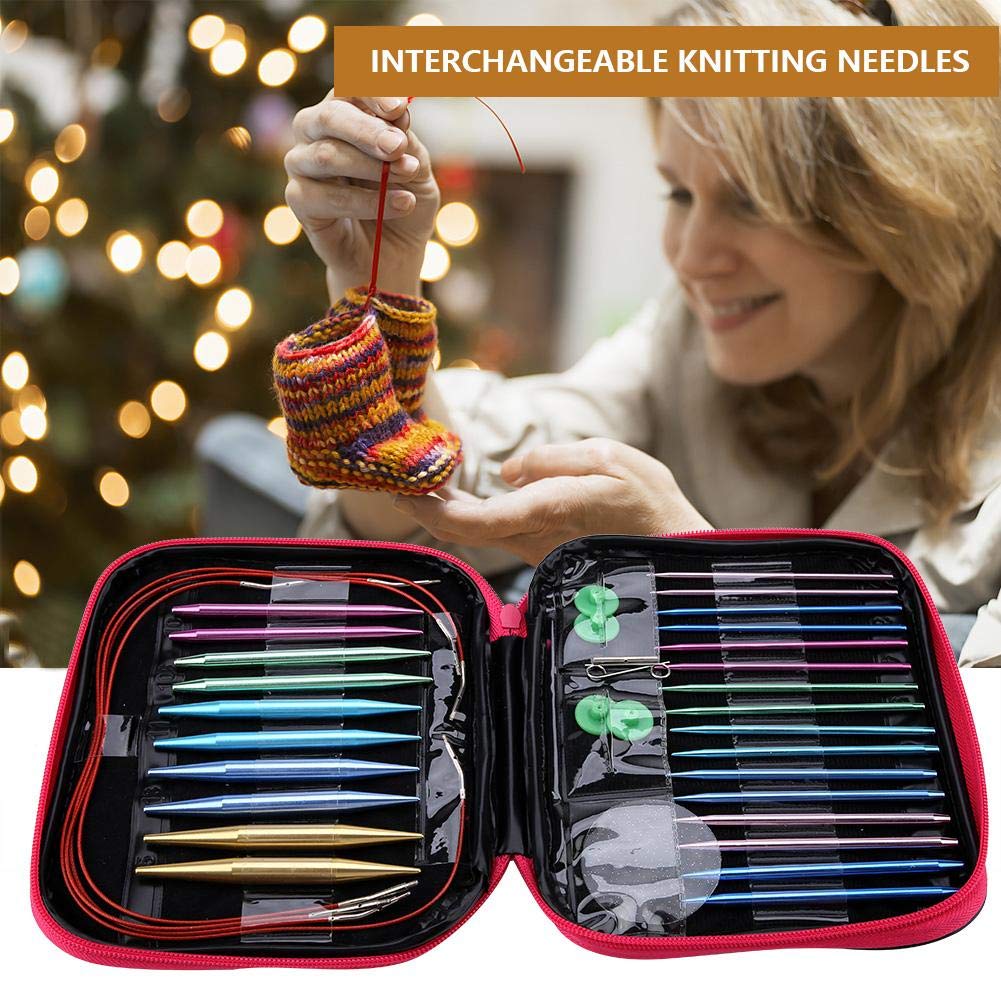 Juego de agujas circulares intercambiables, juego de anillos de agujas de tejer circulares de aluminio colorido para manualidades DIY