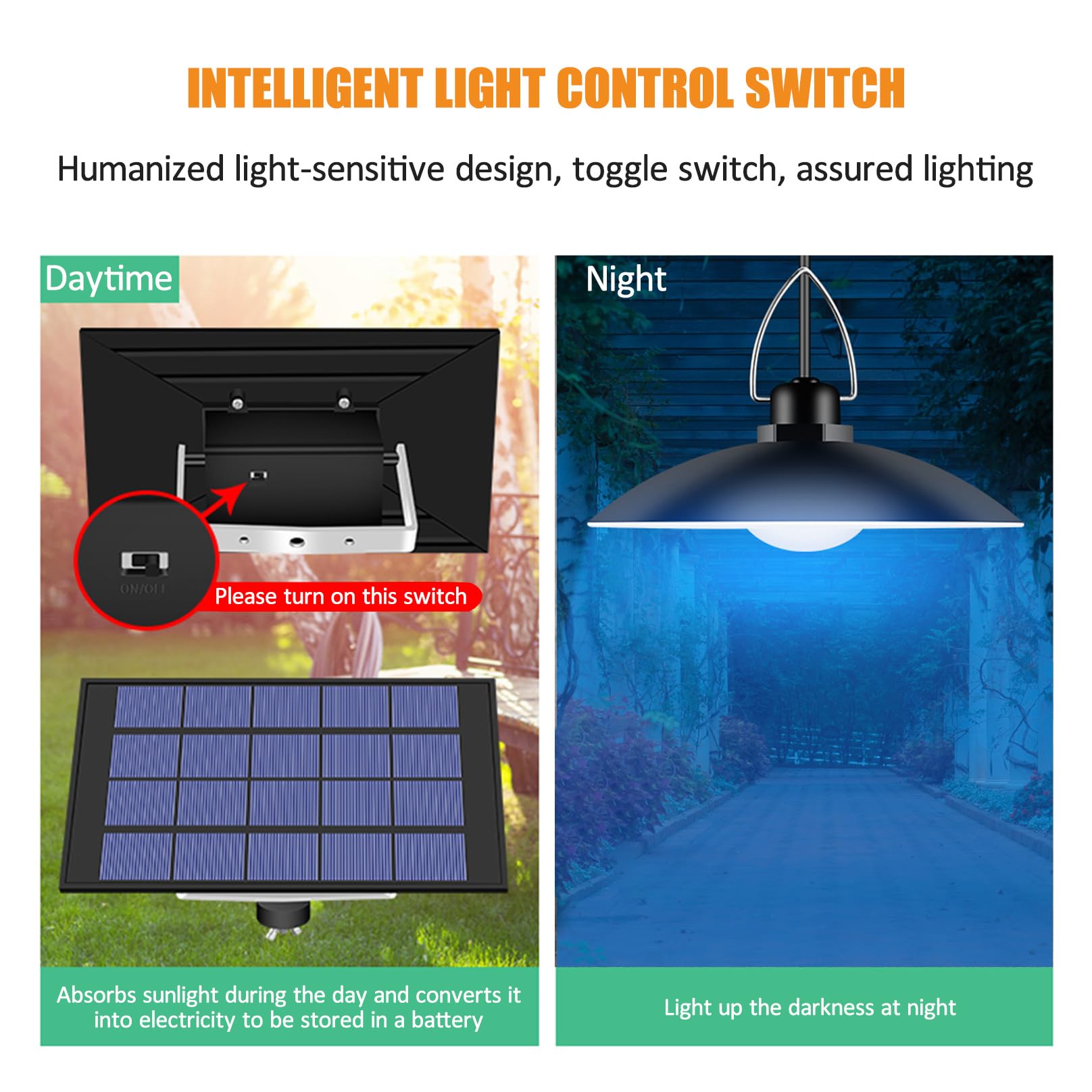 Solarna lampa wisząca z 2 głowicami, 520 lm, wodoodporna wisząca lampa sufitowa, 6000 K, czujnik ruchu, oświetlenie ogrodowe, do trawnika, podwórka, stodoły, garażu