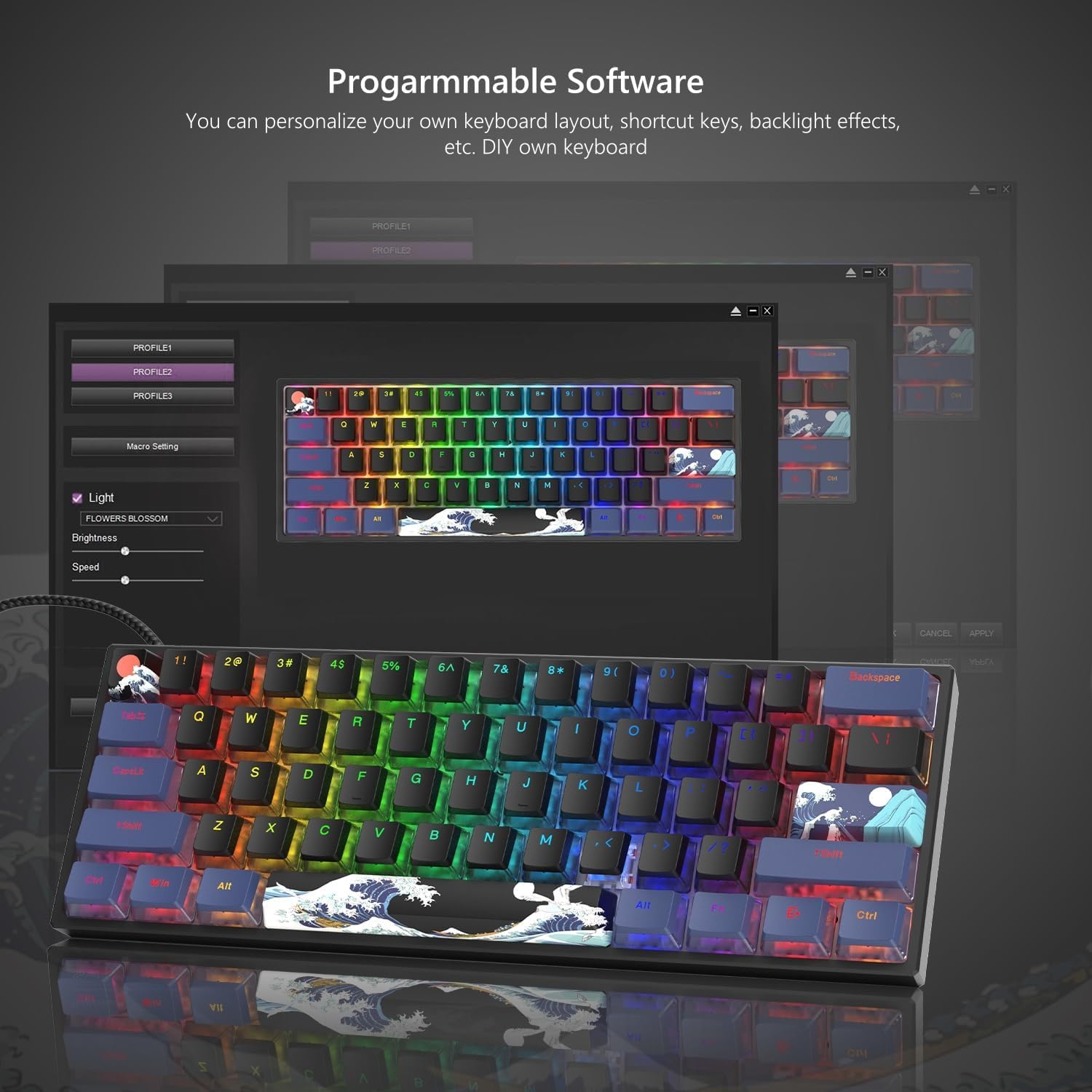 WK61 Tastiera da Gioco Meccanica 60%, Hot Swappable, Tastiera da Gioco Meccanica Cablata RGB con PBT Mare di corallo nero per Giocatori/PC/Win - Interruttore Lineare Rosso