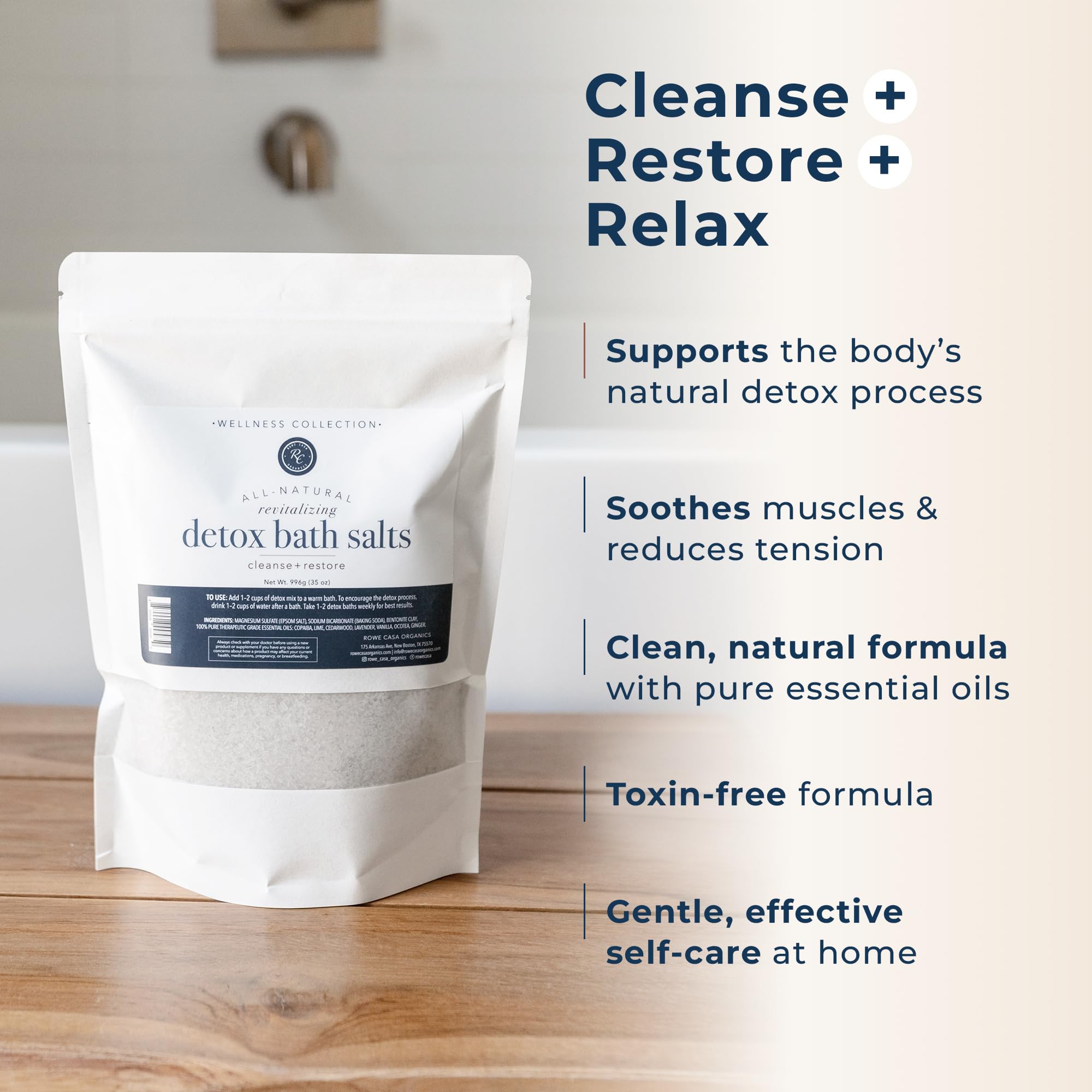 Rowe Casa Organics Sales de baño de desintoxicación, baño de desintoxicación natural para limpieza corporal, 992.2 g Y