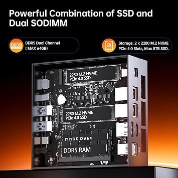 Thdeukoty Mini PC Ryzen AI 9 HX 370, 32G DDR5 2TB SSD, Dual 2.5G LAN, Oculink, Win 11 Pro, Supports Triple Display, VESA Desktop Gaming Computer