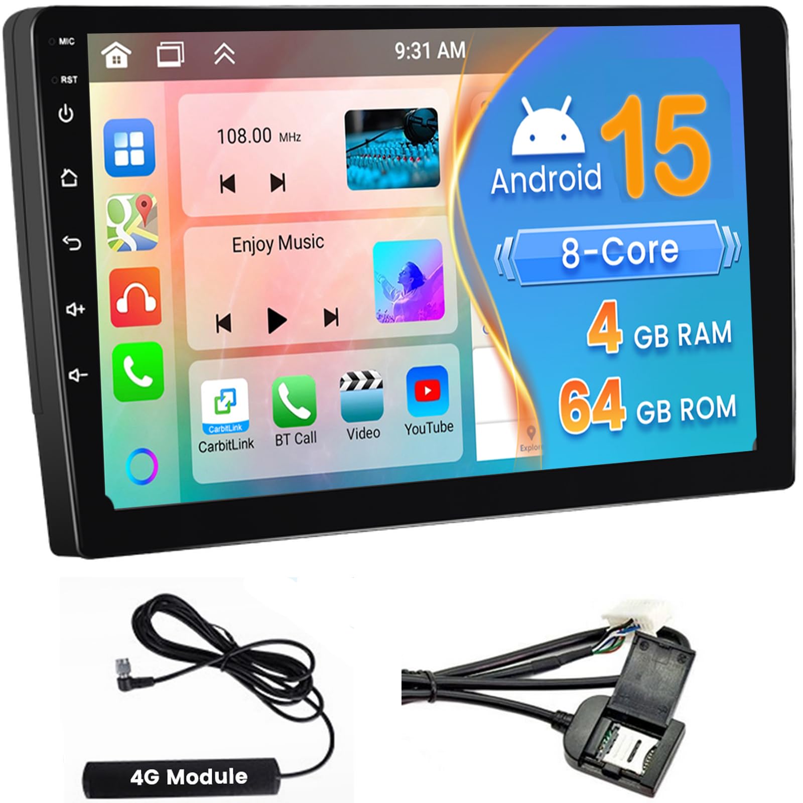Amazon.com: 8 Core 4+64GB Android Car Stereo Double Din Wireless
