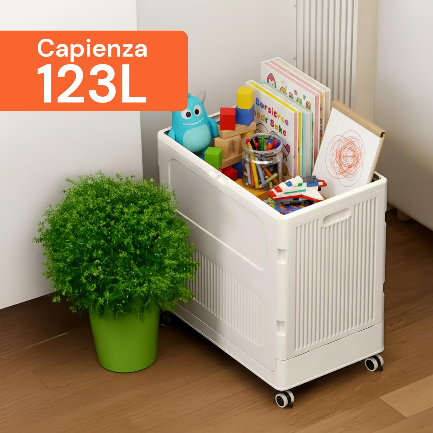 Avilia – Cesto Portabiancheria 123L con Coperchio e Ruote, Struttura Verticale Salvaspazio per Cesta Panni Sporchi, Facile da Spostare e Pulire