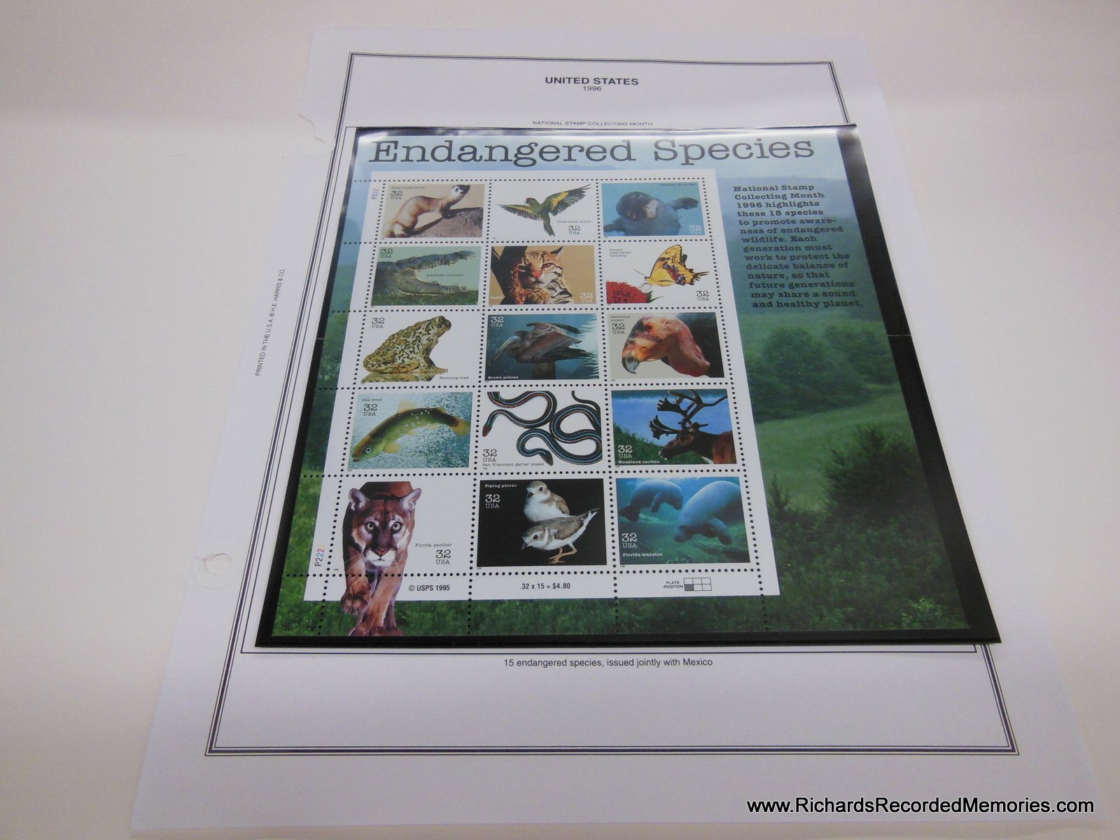 United States Postal ServiceEndangered Species Collectible Sheet of Fifteen 32 Cent Stamps by USPS