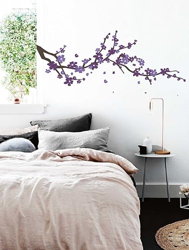 Miniatura 9 de Calcomanía de vinilo grande con ramas de cerezo japonés para decoración de habitación de niñas (marrón claro, rosa claro, blanco, 24 x 60 pulgadas)