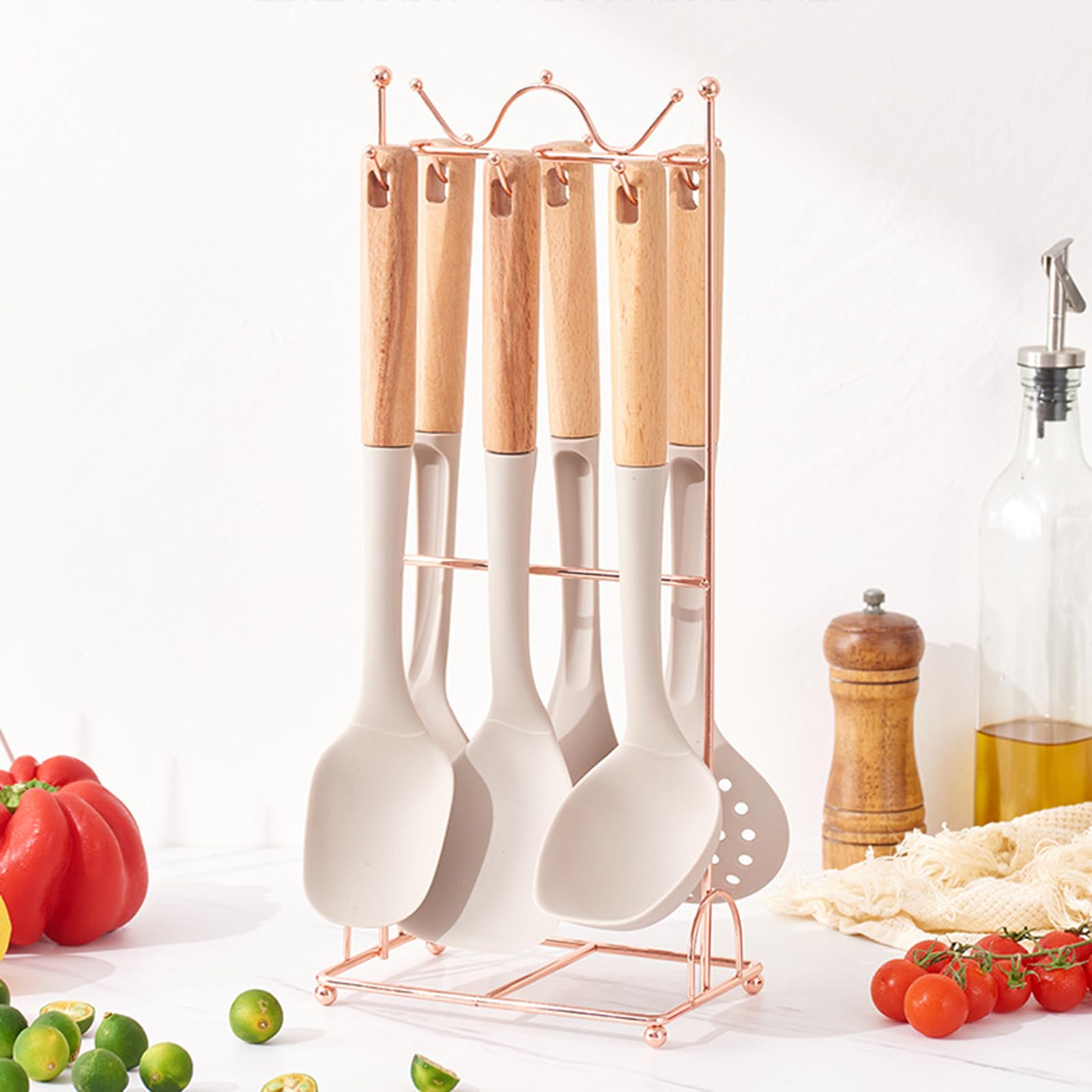 Generisch Silikon Kochutensilien Set, 7-teilig, BPA-frei, hitzebeständig, antihaft, mit Utensilienhalter, spülmaschinenfest